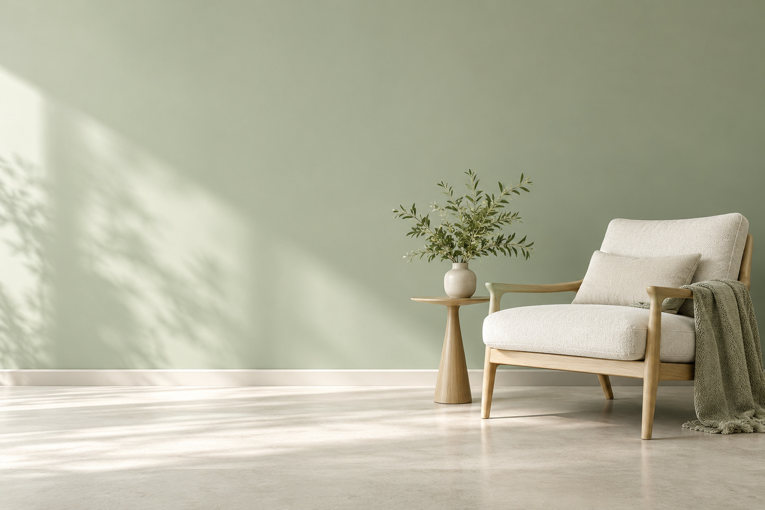 A quiet corner with a linen lounge chair and soft natural light